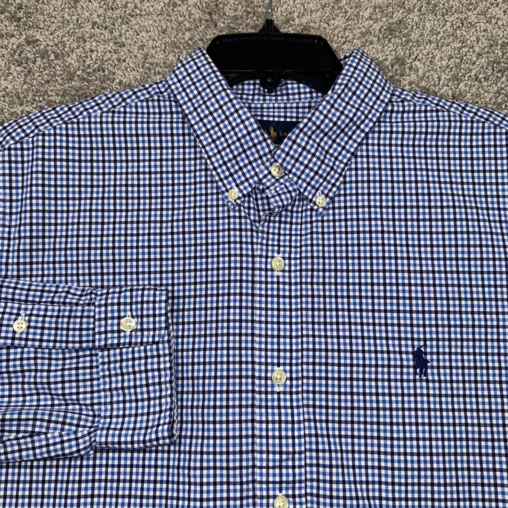 Ralph Lauren Mens Blue White Gingham Button Down Shirt Size XL